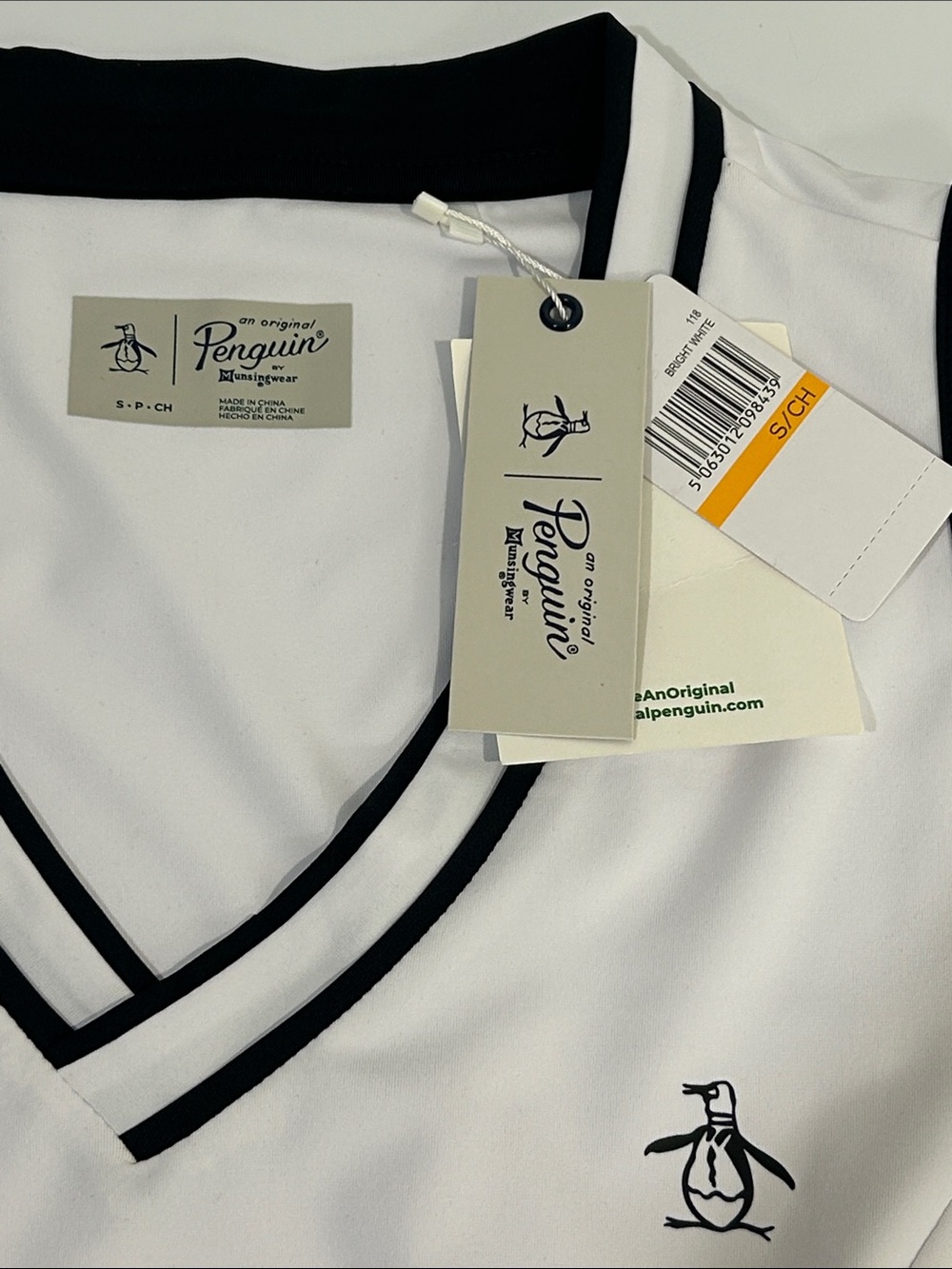 Original Penguin White V-Neck Sleeveless Tennis Dress with Black Trim - Picture 3 of 4